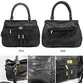 TASSINI Women's Patch Leather Handbag (Black)